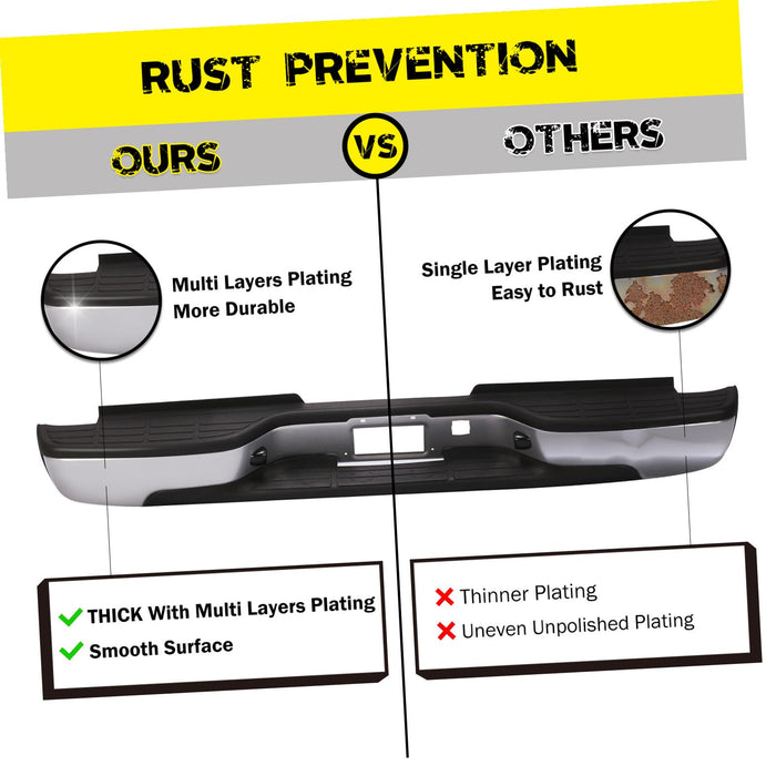 CarPartsDepot New Replacement Parts Silver Steel Rear Step Bumper Assembly With Brackets Pads Lamps Compatible With CHEVROLET/GMC 01-07 SIlverado Sierra 2500HD 3500 Fleetside New Replacement Parts