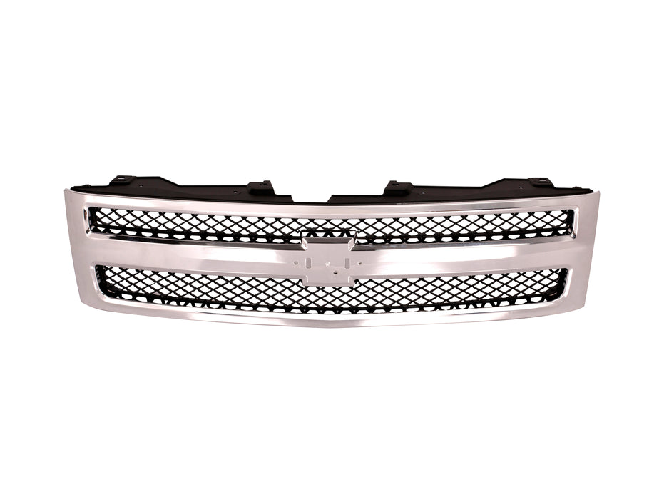 JustDrivably Replacement Parts Front Grille Grill Assembly With Chrome Frame Shell With Black Mesh Insert Compatible With Chevrolet 1500 Pickup Truck 2007 2008 2009 2010 2011 2012 2013