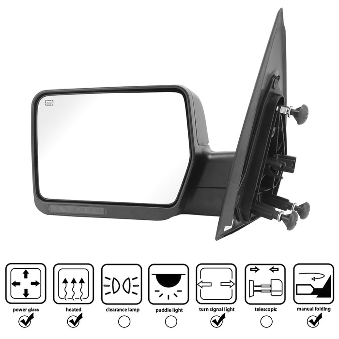 Perfit Zone Towing Mirrors Replacement Fit for 2004-2006 F150, POWER HEATED,W/AMBER SIGNAL,BLACK,LEFT
