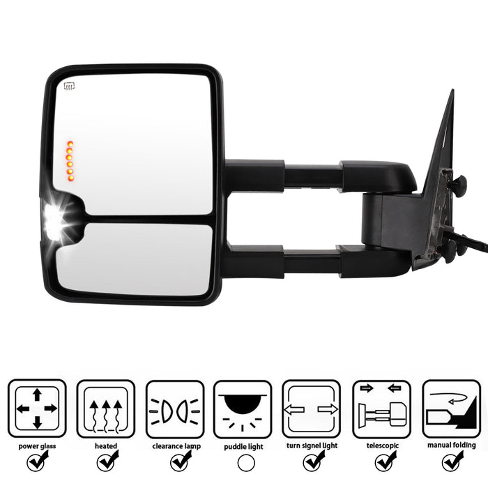 Perfit Zone Towing Mirrors Power Heat for Silverado Avalanche Suburban Tahoe Sierra Yukon Cadillac 2003 2004 2005 2006 2007 Smoke Signal W/LED Arrow Towing Mirrors Chrome