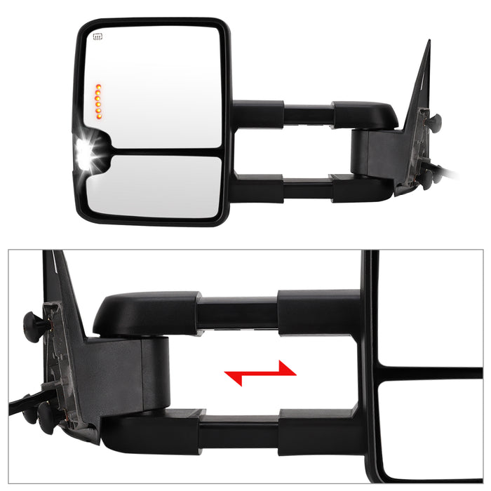 Perfit Zone Towing Mirrors Power Heat for Silverado Avalanche Suburban Tahoe Sierra Yukon Cadillac 2003 2004 2005 2006 2007 Smoke Signal W/LED Arrow Towing Mirrors Chrome