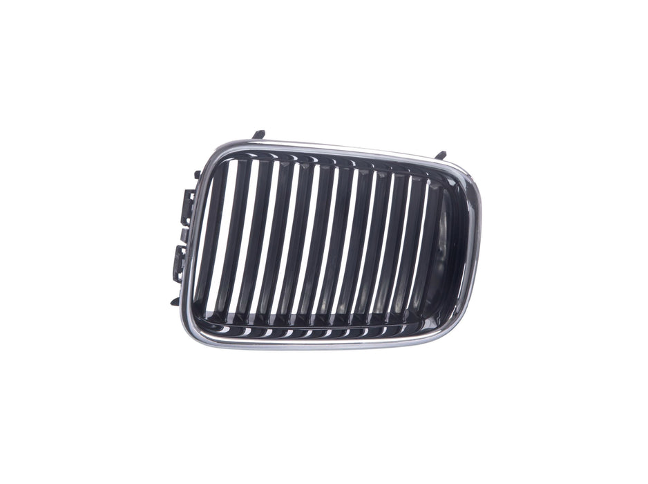 JustDrivably Replacement Parts Front Right Passenger Side Upper Grille Grill Assembly With Chrome Shell Frame With Black Insert Bar Compatible With BMW 1992-1996 3 Series E-36 318 320 325 328 M3