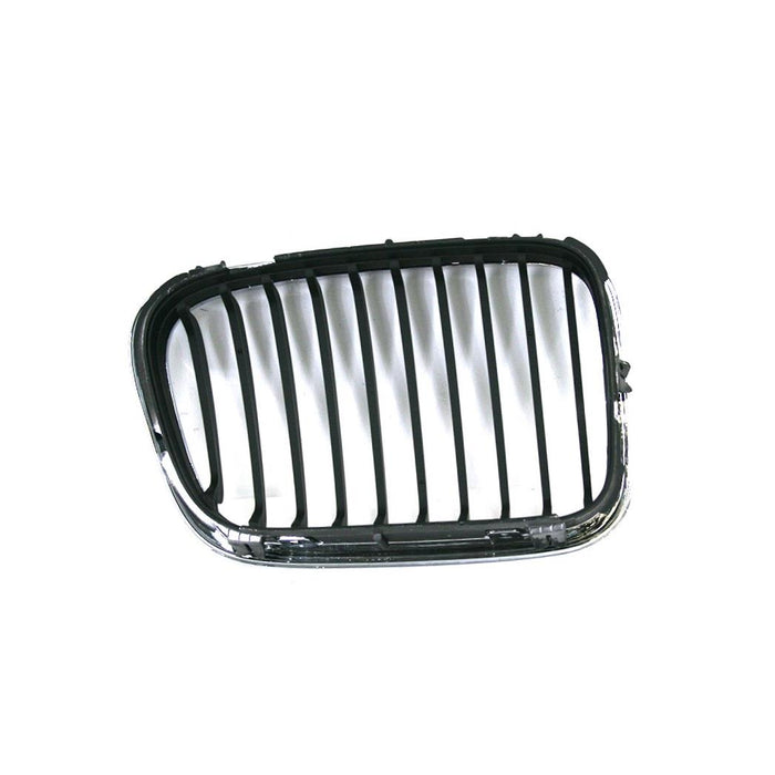 CarPartsDepot, Chrome Frame Black Bar Insert Grill Grille Assembly Front Left Driver Side, 400-12986-01 BM1200120 51138208489