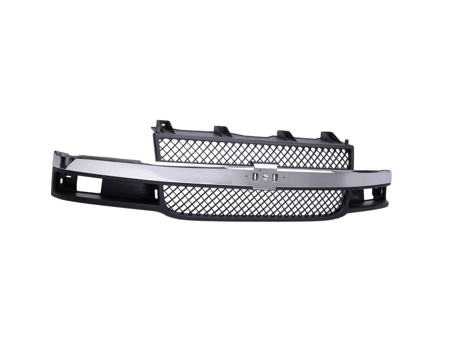 JustDrivably Replacement Parts Front Grille Grill Black Shell Insert With Chrome Center Bar Molding Trim With Turn Signal Holes Compatible With Chevrolet 1500 2500 3500 4500 2003-2017 Van