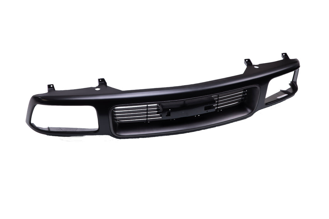 Grille Assembly Compatible with 1995-1997 GMC Jimmy Black Shell with Silver Insert with Composite Headlight Holes