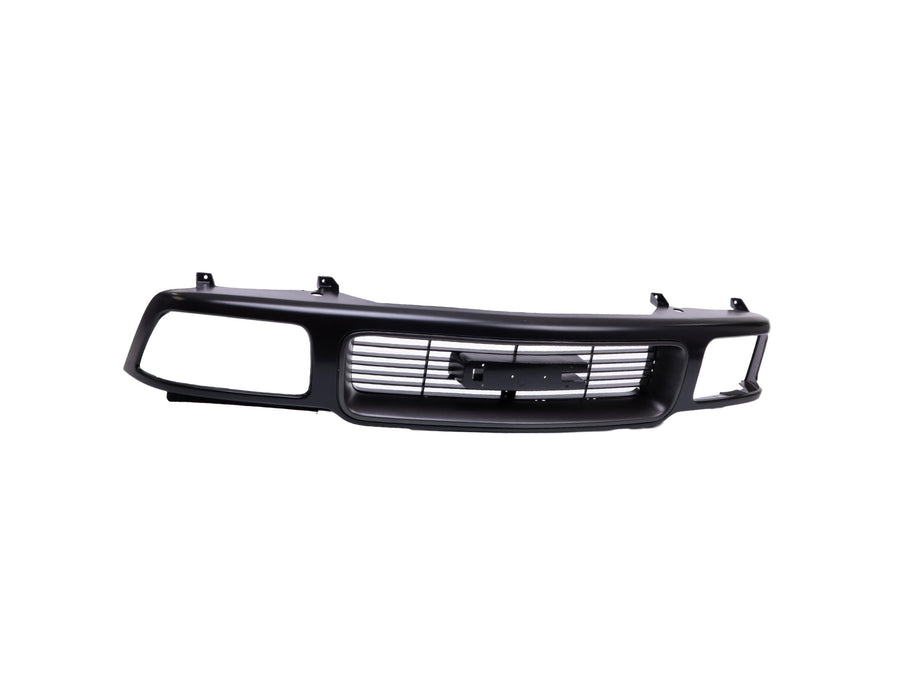 Grille Assembly Compatible with 1995-1997 GMC Jimmy Black Shell with Silver Insert with Composite Headlight Holes