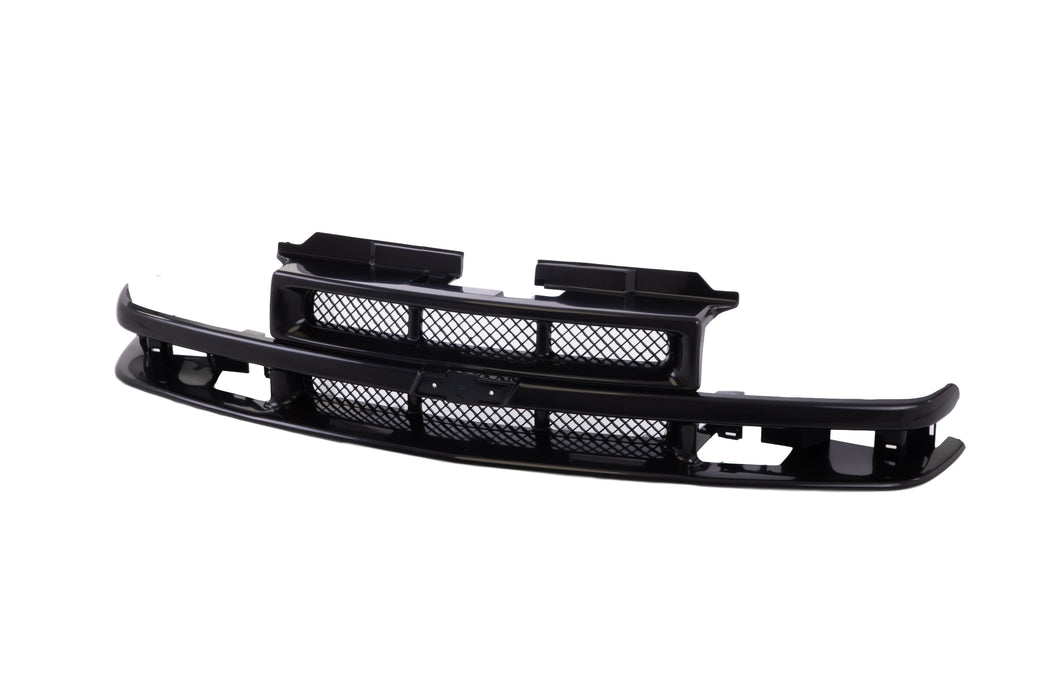 JustDrivably Replacement Parts Front Grille Grill Assembly With Black Shell With Black Mesh Insert Compatible With Chevrolet S10 1998-2003 Pickup Truck