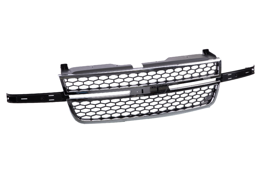 JustDrivably Replacement Parts Front Grille Grill Chrome Frame With Gray Honeycomb Insert Compatible With Silverado 03-07 1500 HD / 2500 HD / 3500 / 1500 HD Classic / 2500 HD Classic / 3500 Classic