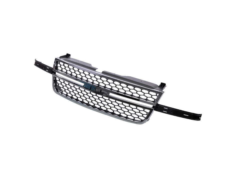 JustDrivably Replacement Parts Front Grille Grill Chrome Frame With Gray Honeycomb Insert Compatible With Silverado 03-07 1500 HD / 2500 HD / 3500 / 1500 HD Classic / 2500 HD Classic / 3500 Classic