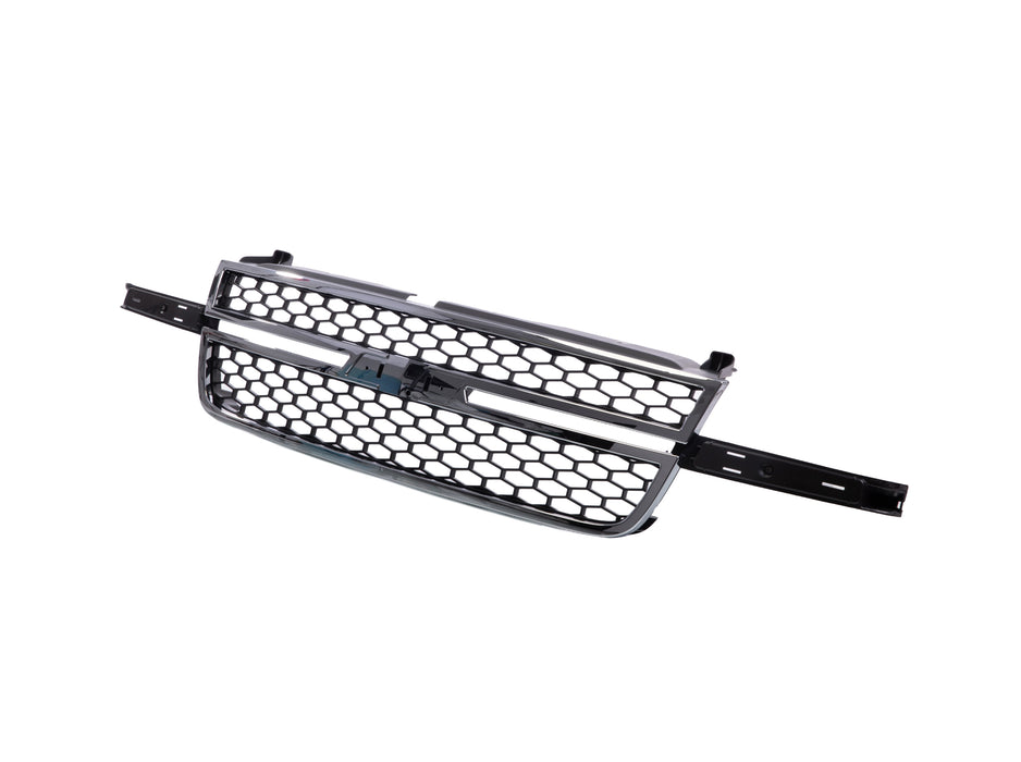 JustDrivably Replacement Parts Front Grille Grill Chrome Frame With Gray Honeycomb Insert Compatible With Silverado 03-07 1500 HD / 2500 HD / 3500 / 1500 HD Classic / 2500 HD Classic / 3500 Classic