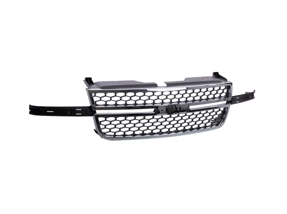 JustDrivably Replacement Parts Front Grille Grill Chrome Frame With Gray Honeycomb Insert Compatible With Silverado 03-07 1500 HD / 2500 HD / 3500 / 1500 HD Classic / 2500 HD Classic / 3500 Classic