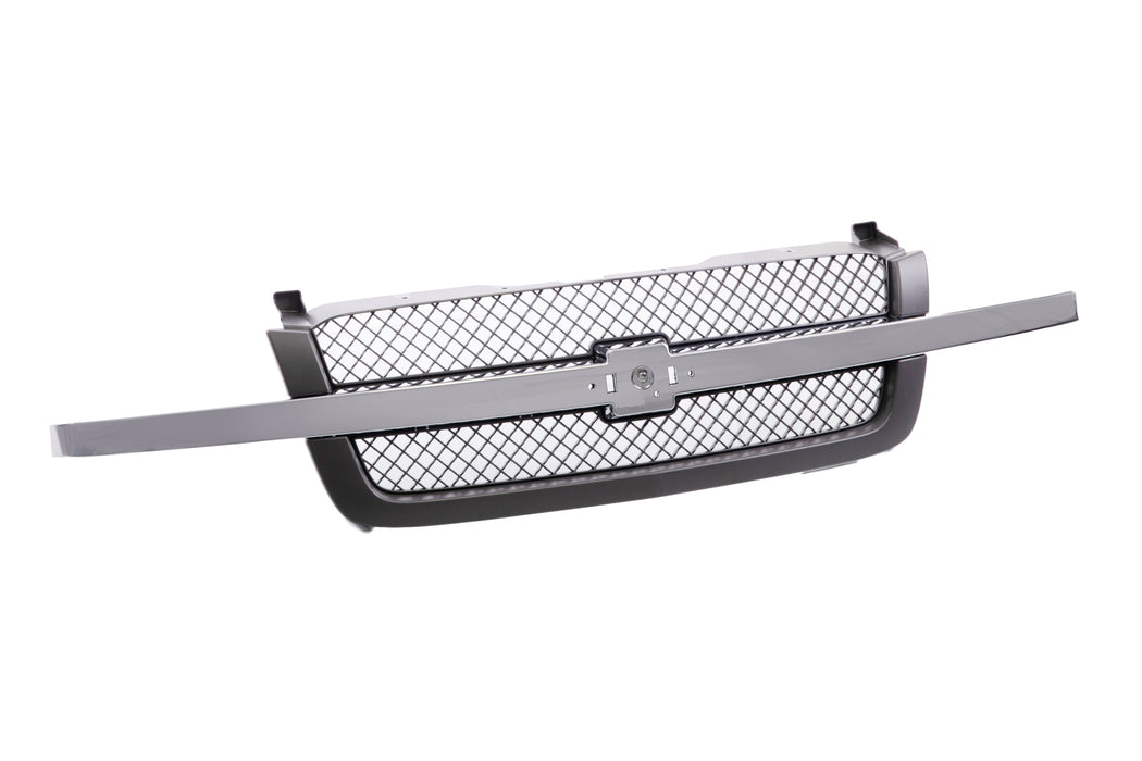 JustDrivably Replacement Parts Front Grille Grill With Chrome Center Bar With Gray Shell and Insert Compatible With Chevrolet Avalanche 1500 2500 Silverado 1500 1500HD 2500 2500HD 3500 Classic 03-07