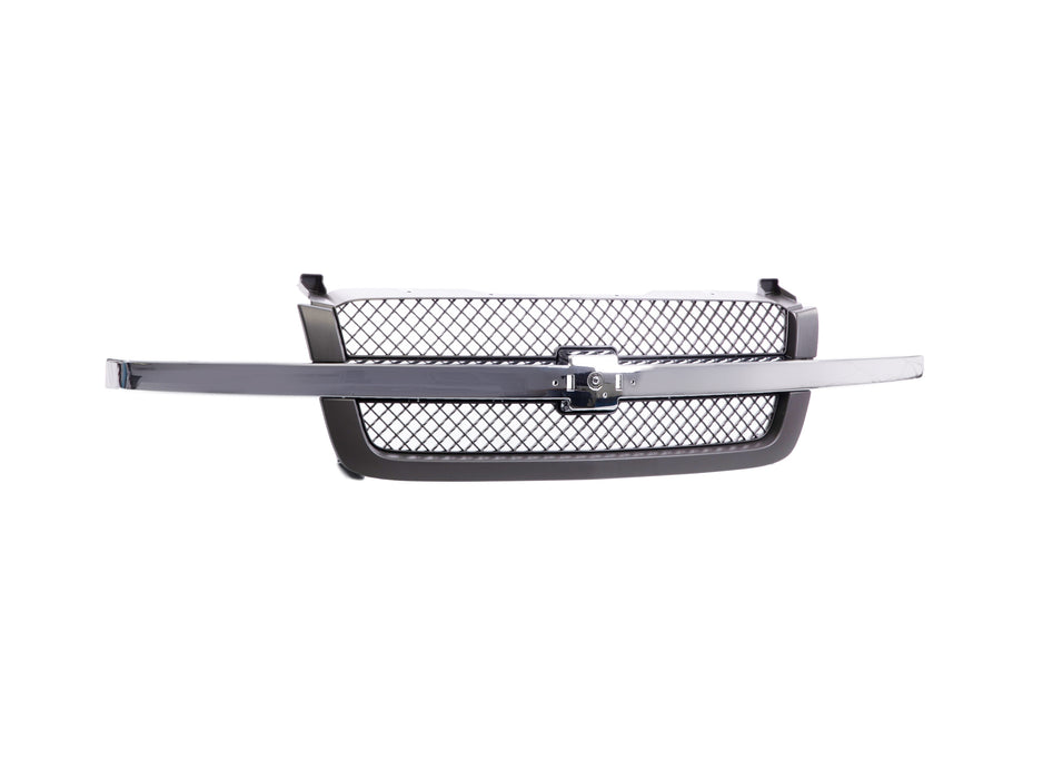 JustDrivably Replacement Parts Front Grille Grill With Chrome Center Bar With Gray Shell and Insert Compatible With Chevrolet Avalanche 1500 2500 Silverado 1500 1500HD 2500 2500HD 3500 Classic 03-07