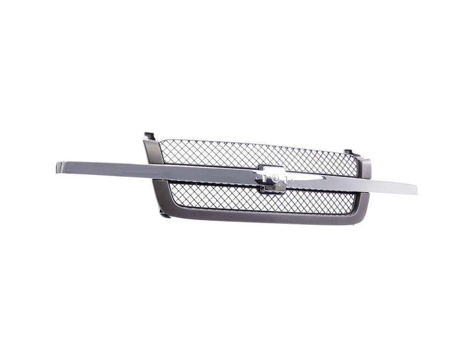 JustDrivably Replacement Parts Front Grille Grill With Chrome Center Bar With Gray Shell and Insert Compatible With Chevrolet Avalanche 1500 2500 Silverado 1500 1500HD 2500 2500HD 3500 Classic 03-07