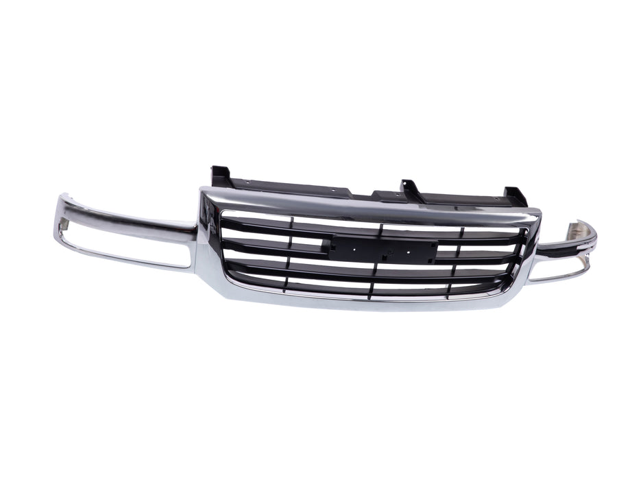 JustDrivably Replacement Parts Front Grille Grill Chrome Frame Shell With Black Insert Compatible With GMC Sierra 1500 / 1500 HD / 2500 / 1500 Classic / 1500 HD Classic For 2003-2007 Pickup Truck