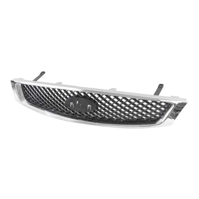 CarPartsDepot, Front Grille Matte Black Mesh Grid Chrome Outer Frame, 400-18512 FO1200430 5S4Z8200AAA