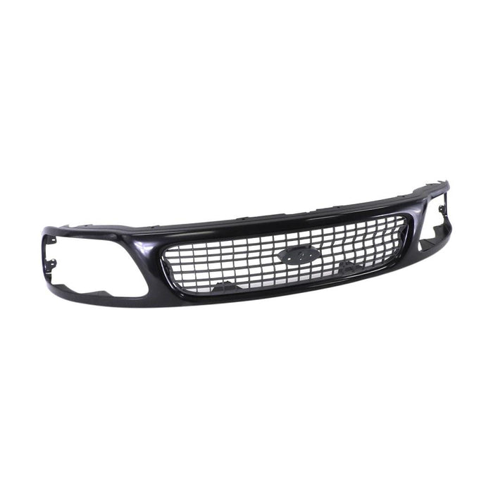 Grille Assembly Compatible with 1997-1998 Ford Expedition Chrome Shell/Painted Silver Insert XLT Model