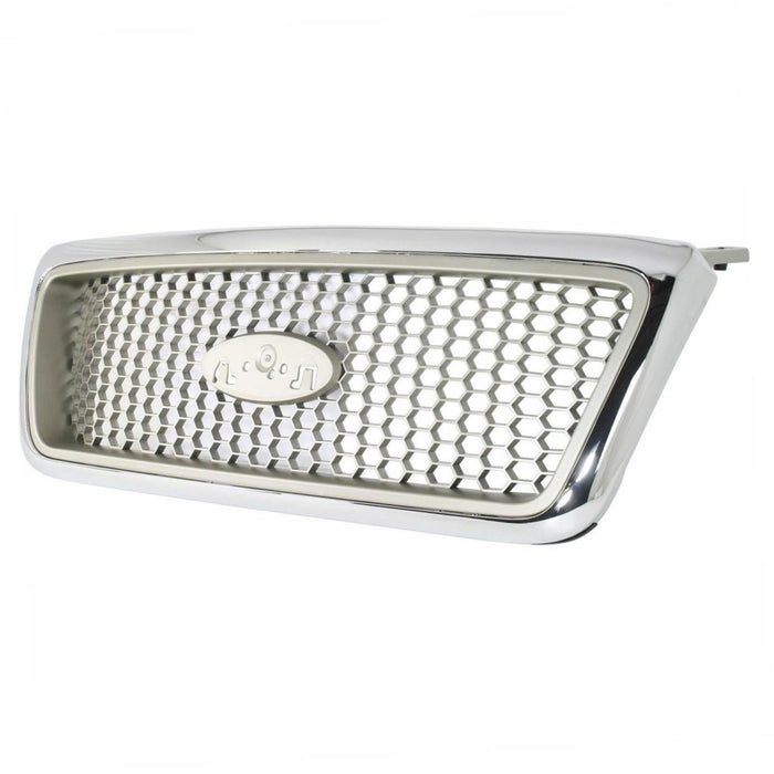 Grille Assembly Compatible with 2004-2008 Ford F-150 Chrome Shell/Beige Honeycomb Insert New Body Style
