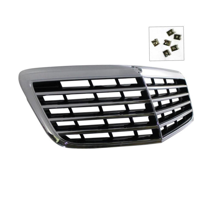 Grille Assembly Compatible with 2007-2009 Mercedes Benz E320 Chrome Shell/Painted Black Insert Sedan/Wagon