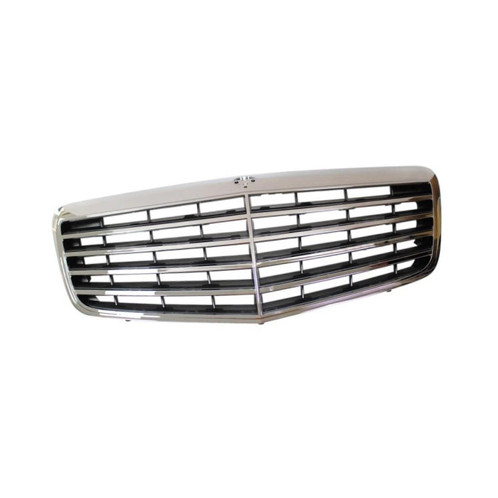 Grille Assembly Compatible with 2007-2009 Mercedes Benz E320 Chrome Shell/Painted Gray Insert Sedan/Wagon