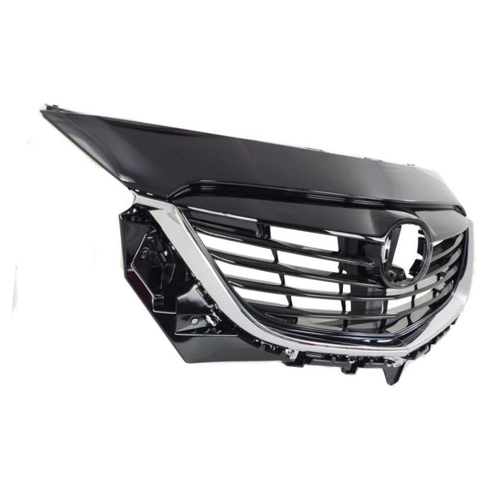 JustDrivably Replacement Parts Front Grille Grill Assembly With Black Shell With Black Insert With Chrome Molding Trim Compatible With Mazda CX-9 2013