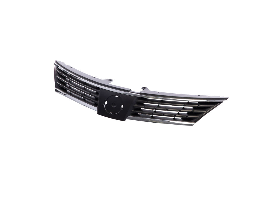 JustDrivably Replacement Parts Front Grille Grill Assembly Lower With Dark Gray Shell And Insert With Chrome Molding Compatible With Nissan Versa 2007 2008 2009 Hatchback Sedan