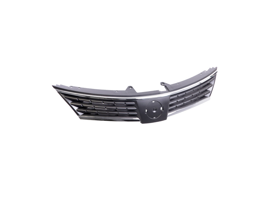 JustDrivably Replacement Parts Front Grille Grill Assembly Lower With Dark Gray Shell And Insert With Chrome Molding Compatible With Nissan Versa 2007 2008 2009 Hatchback Sedan