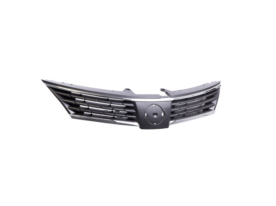 JustDrivably Replacement Parts Front Grille Grill Assembly Lower With Dark Gray Shell And Insert With Chrome Molding Compatible With Nissan Versa 2007 2008 2009 Hatchback Sedan