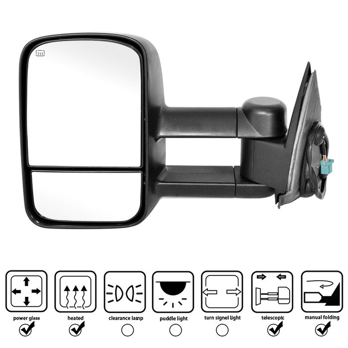 Perfit Zone Towing Mirrors Replacement Fit for 2002-2007 SILVERADO SIERRA, POWER HEATED, W/O SIGNAL,BLACK (PAIR SET)