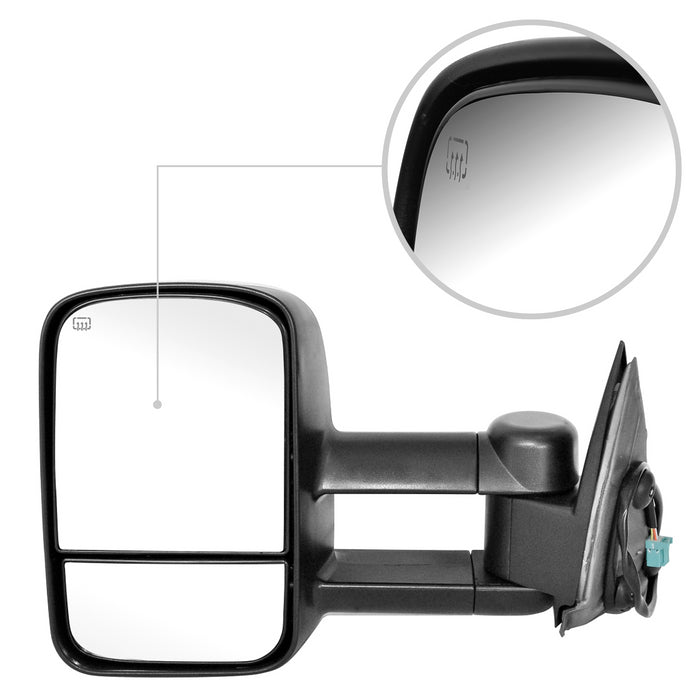 Perfit Zone Towing Mirrors Replacement Fit for 2002-2007 SILVERADO SIERRA, POWER HEATED, W/O SIGNAL,BLACK (PAIR SET)