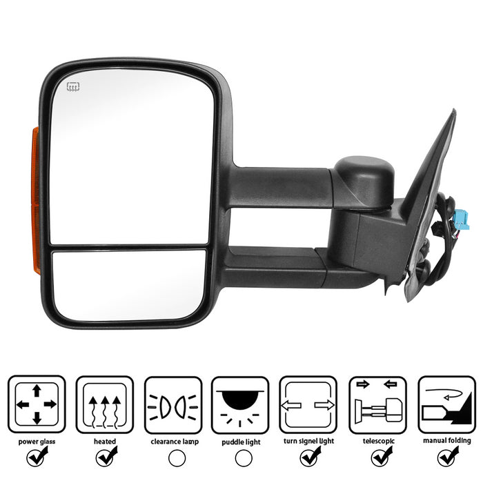 Perfit Zone Towing Mirrors Replacement Fit for 2002-2007 SILVERADO SIERRA, POWER HEATED, W/AMBER SIGNAL,BLACK (PAIR SET)