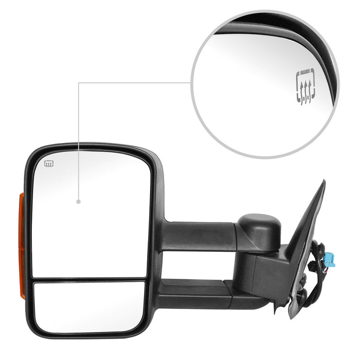 Perfit Zone Towing Mirrors Replacement Fit for 2002-2007 SILVERADO SIERRA, POWER HEATED, W/AMBER SIGNAL,BLACK (PAIR SET)