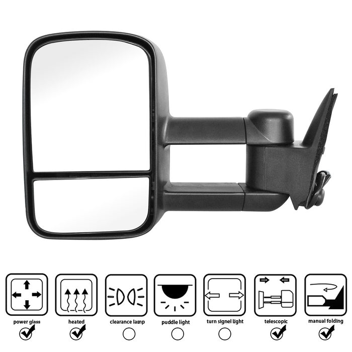 Perfit Zone Towing Mirrors Replacement Fit for SILVERADO SIERRA, POWER,W/O SIGNAL,BLACK (PAIR SET)