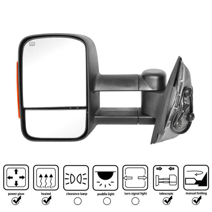 Perfit Zone Towing Mirrors Replacement fits for 07-14 SILVERADO SIERRA, POWER HEATED, W/AMBER SIGNAL,BLACK (PAIR SET)