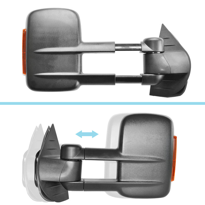 Perfit Zone Towing Mirrors Replacement fits for 07-14 SILVERADO SIERRA, POWER HEATED, W/AMBER SIGNAL,BLACK (PAIR SET)