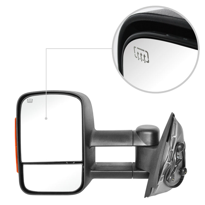 Perfit Zone Towing Mirrors Replacement fits for 07-14 SILVERADO SIERRA, POWER HEATED, W/AMBER SIGNAL,BLACK (PAIR SET)