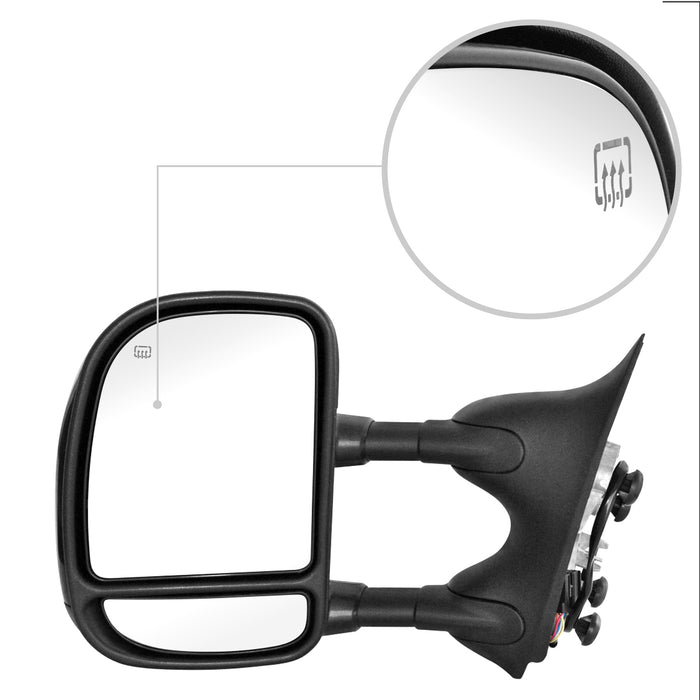 Perfit Zone Towing Mirrors Replacement Fit for 1999-2007 F-250 F-350 F-450 F-550 SUPER DUTY, POWER HEATED,W/SMOKE SIGNAL,BLACK (PAIR SET)