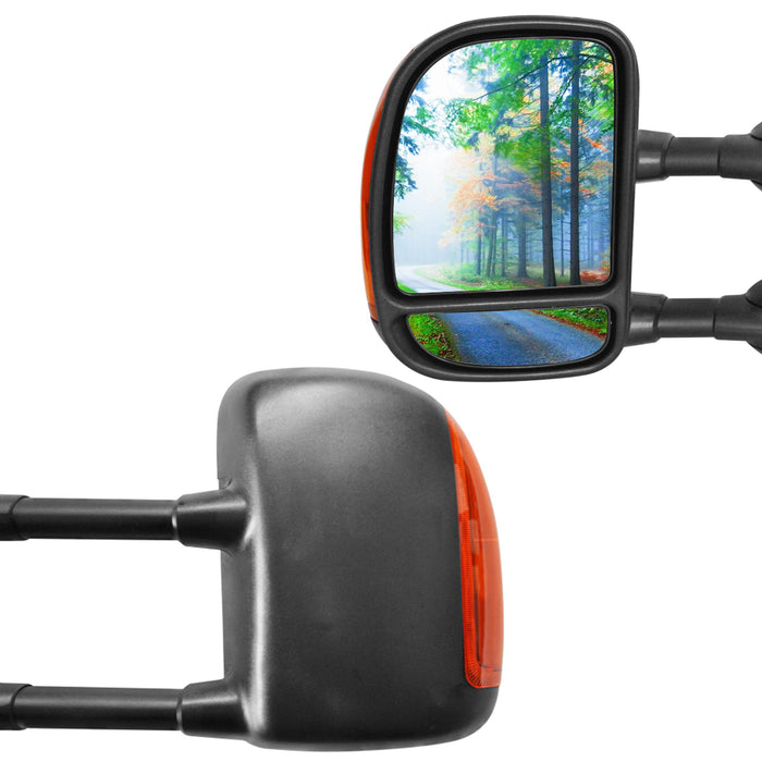 Perfit Zone Towing Mirrors Replacement Fit for 1999-2007 F-250 F-350 F-450 F-550 Super Duty, Manual,WO Heated,W/Amber Signal,Black (Pair Set)