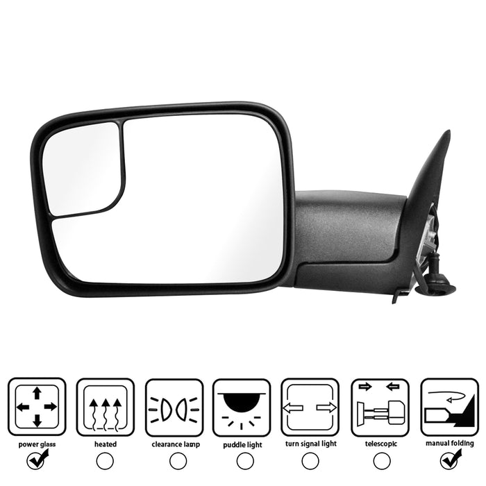 Perfit Zone Compatible TOWING MIRROR Replacement Fit For 1994-1997 RAM PAIR POWERED,Without SIGNAL,BLACK Power