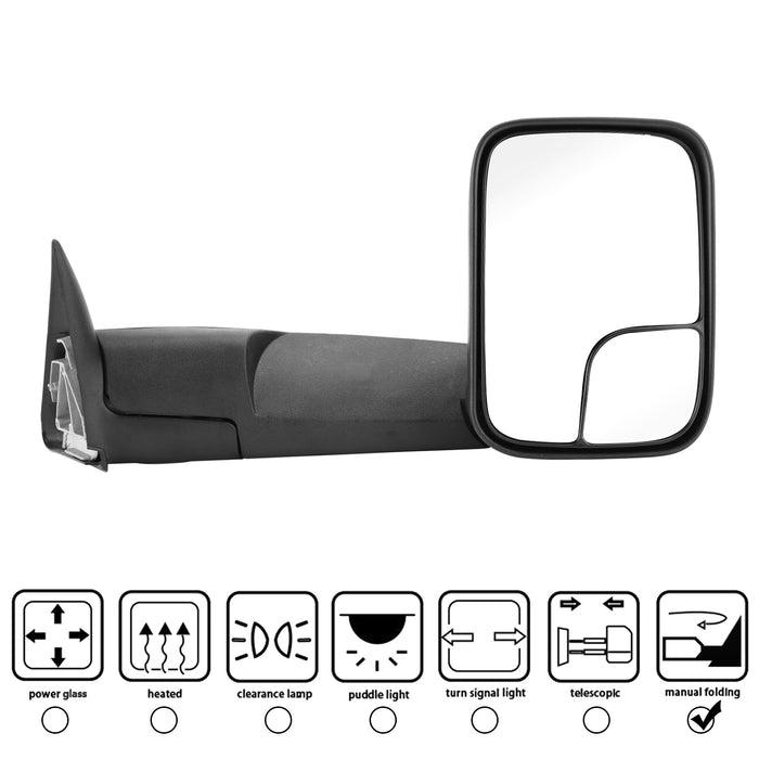 Perfit Zone TOWING MIRROR Replacement Fit For 1994-2002 RAM PAIR MANUAL, Without HEATED Without SIGNAL Manual Black