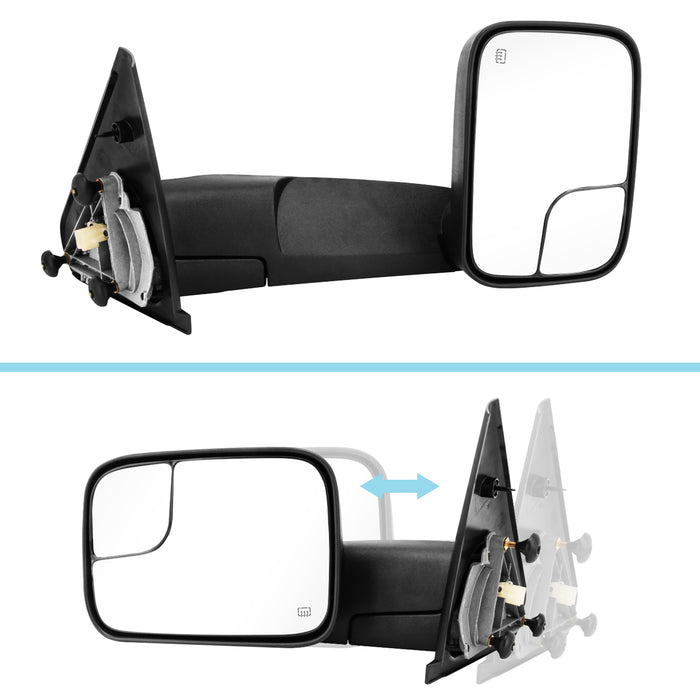 Perfit Zone TOWING MIRROR Replacement Fit For 2002-2009 RAM PAIR POWERED HEATED Without SIGNAL BLACK