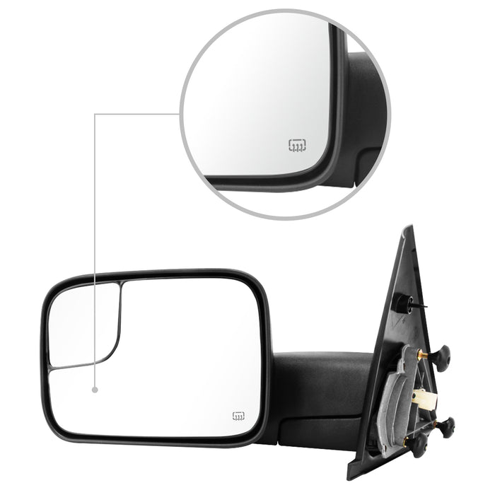 Perfit Zone TOWING MIRROR Replacement Fit For 2002-2009 RAM PAIR POWERED HEATED Without SIGNAL BLACK