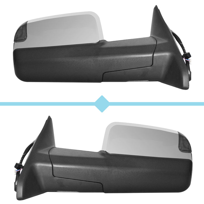 Perfit Zone TOWING MIRROR Replacement Fit For 2009-2010 RAM PAIR POWERED With HEATED With SMOKE SIGNAL With TEMPERATURE SENSOR With PUDDLE LIGHT-CHROME