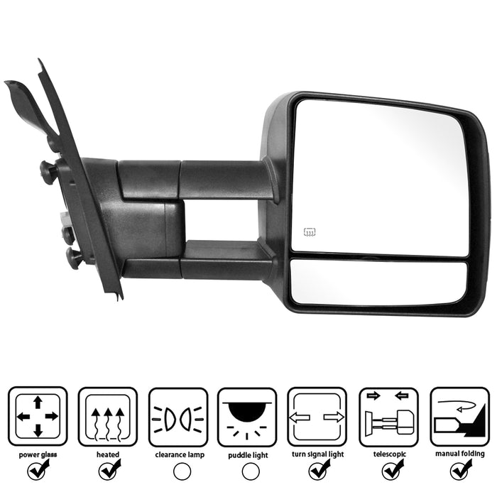 Perfit Zone Towing Mirrors Replacement Fit for 2007-2017 TUNDRA, SEQUOIA, POWER HEATED,W/AMBER SIGNAL,BLACK (PAIR SET)