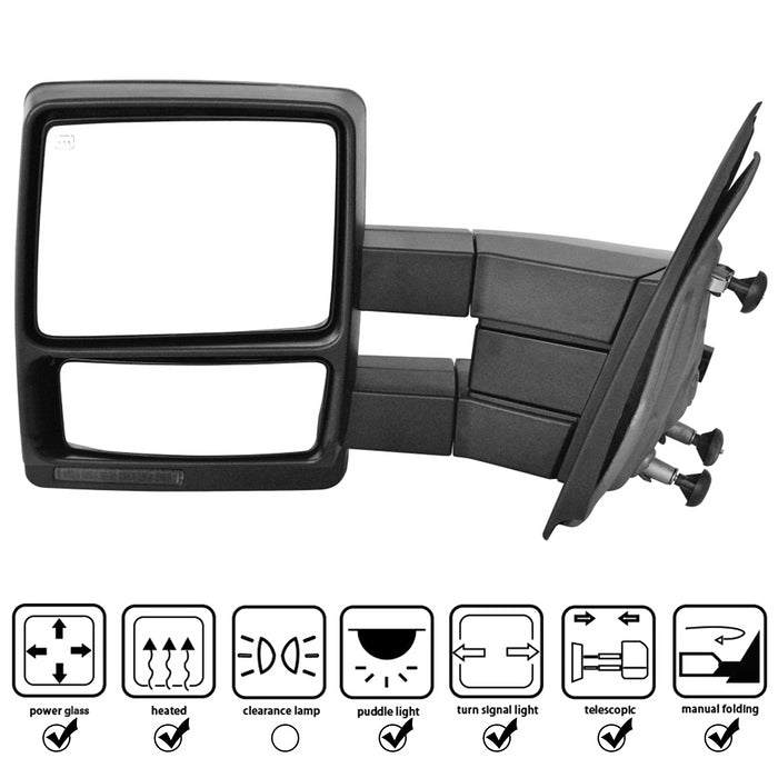 Perfit Zone Towing Mirrors Replacement Fit for 2004-2007 F-150, POWER HEATED,W/AMBER SIGNAL,W/PUDDLE LIGHT,BLACK (PAIR SET)