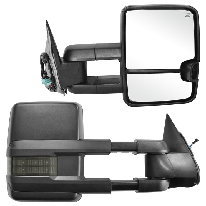 Perfit Zone Towing Mirrors Replacement Fit for 2002-2007 SILVEADO SIERRA Series, W/HEATED,W/SMOKE SIGNAL,BLACK (PAIR SET)