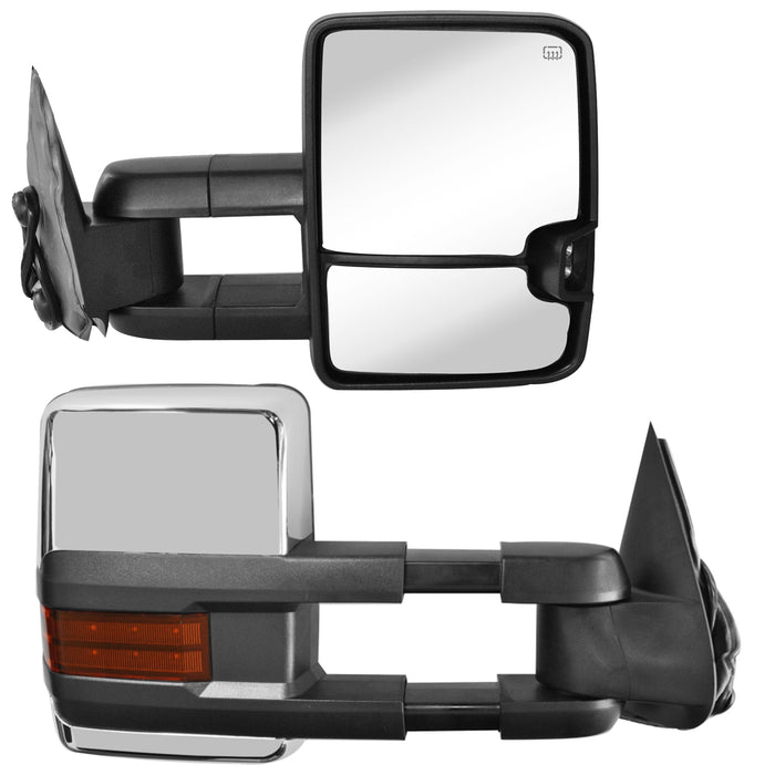 JEILF Towing Mirror 2003 2004 2005 2006 Siverado Extending Towing Power Heated w/Amber LED Signal Mirrors Left + Right Pair.Chrome Housing