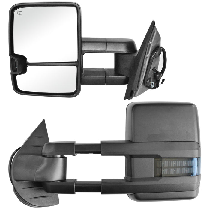 Perfit Zone Power Heated Smoke Lens Signal Tow Towing Telescoping Extendable Foldable Side View Dual Glass Mirrors Pair Set Fits 2007-2014 Silverado Suburban Sierra Yukon 1500 2500 3500 Pickup Truck