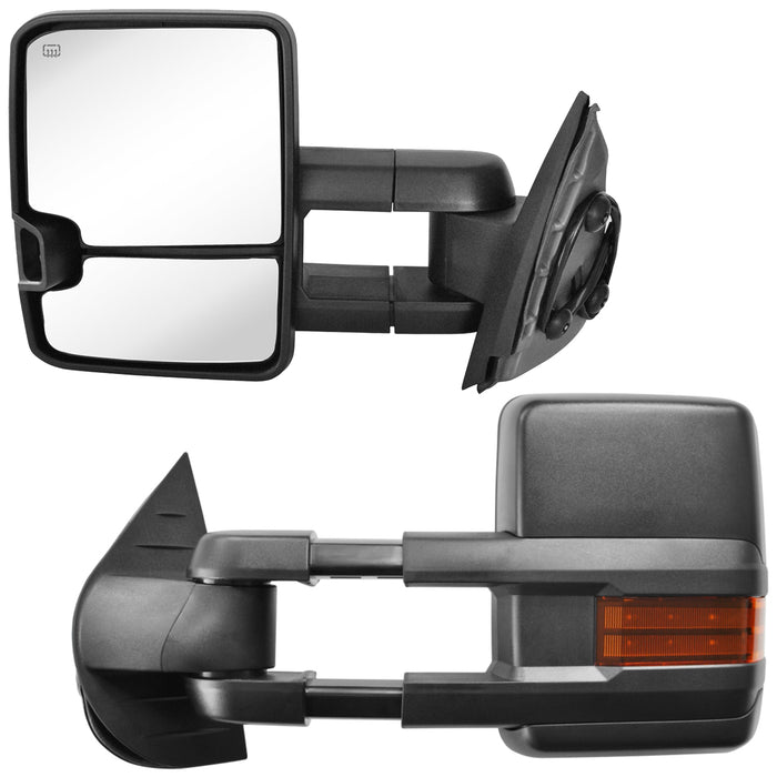 Perfit Zone Towing Mirrors Replacement Fit for 2007-2014 SILVEADO SIERRA Series, W/HEATED,W/AMBER SIGNAL,BLACK (PAIR SET)