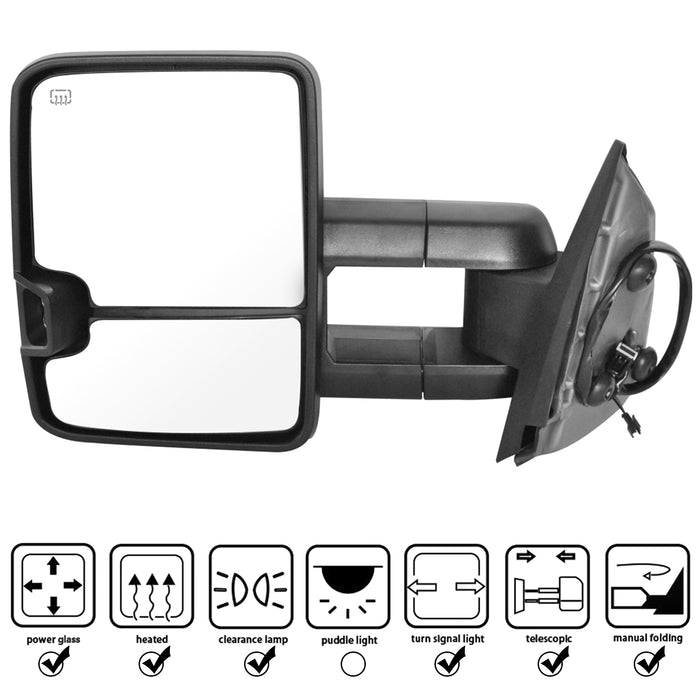 Perfit Zone Towing Mirrors Replacement Fit for 2007-2014 SILVEADO SIERRA, W/HEATED,W/AMBER SIGNAL,CHROME (PAIR SET)